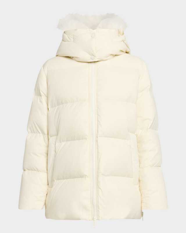 A-Line Down Jacket with Removable Hood & Fur Trim